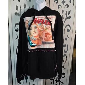 Custom Handmade Dolly Parton Upcycled Hoodie 2X Beaded Queen Country Music